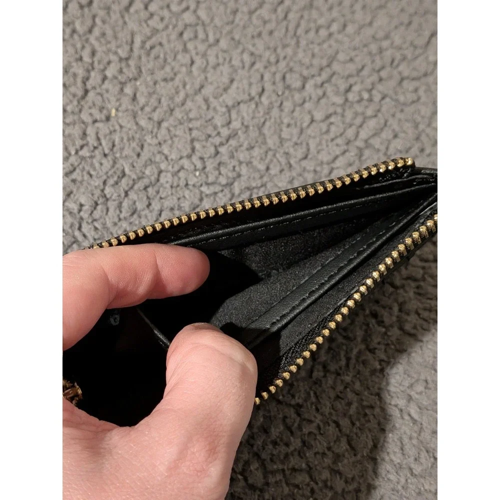 Steve Madden Card Holder / Wallet, Zip Around Coin Purse - Black & Gold